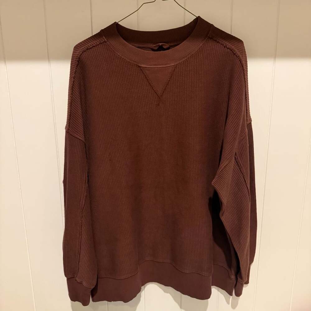 Aerie Wonder Textured V-Neck Sweatshirt Brown Size XS